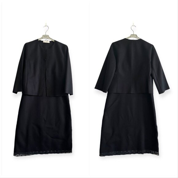 Prada Archival F/W 2005 Runway Opening Look Black Wool Lace Midi Dress IT46 - Picture 16 of 16